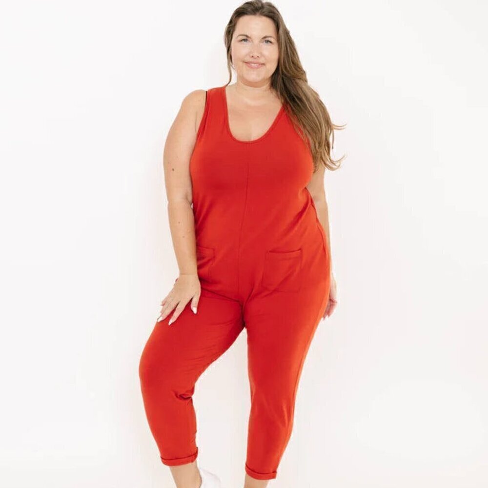 Smash + Tess Saturday Sleeveless Romper Jumpsuit in Bella Brick Red- Size 2XL